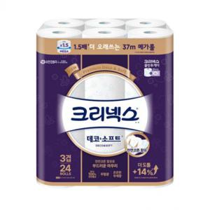 크리넥스 3겹 데코소프트 37m 24롤 메가롤 화장지 휴지