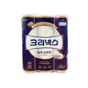 크리넥스 3겹 데코소프트 대용량35미터 24롤 화장지 천연코튼 함유 도톰한 고급 휴지 롤휴지