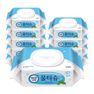 깨끗한나라 물티슈 페퍼민트 블루 캡형 70매 10팩