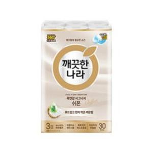깨끗한나라 천연펄프 3겹 촉앤감 시그니처 쉬폰 27m 30롤 1개