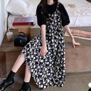 루즈핏 여성 반팔 원피스 뷔스티에 플라워 원피스 데일리 여름