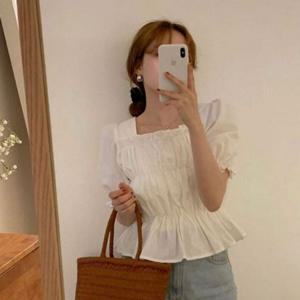 스퀘어넥 여성 크롭 블라우스 3color 셔링 퍼프 블라우스 캐주얼 여름