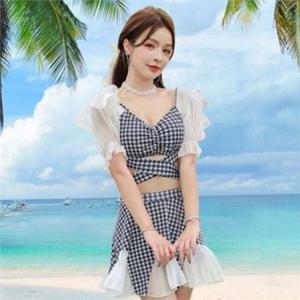 프릴 비키니 수영복 투피스 치마바지 비키니 썸머 체크