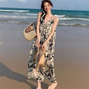 플라워 여성 롱 원피스 보헤미안 여름 롱 원피스 롱비치 바캉스