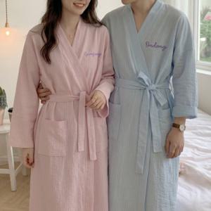 [이니셜각인] 레터링 사계절 스트라이프 로브 3종 택1 여름 샤워가운 목욕 남녀공용 가운 호텔용 신혼부부