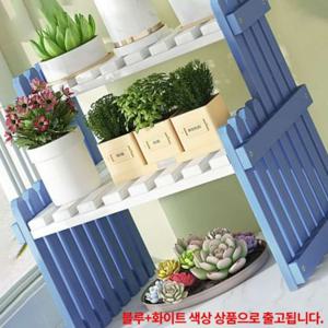 혜명몰 화분진열대 2단 27cm 블루 화이트 베란다화분걸이대 꽃받침대 우드 선반대 화분다이 블루화이트