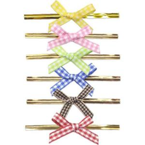 빵끈타이리본-체크 (약100개) 실용적인 선물포장 장식 리본빵끈