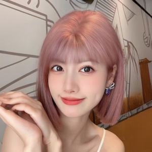 짧은머리 생머리 단발 핑크머리 통가발 염색머리 여성 가발