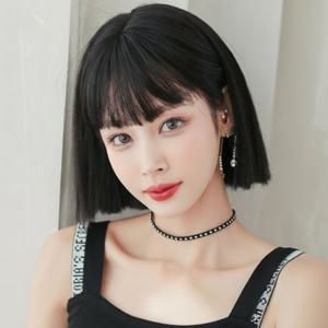 자연스러운 칼단발 일자컷 통가발 블랙 데일리 얼굴소멸 헤어스타일