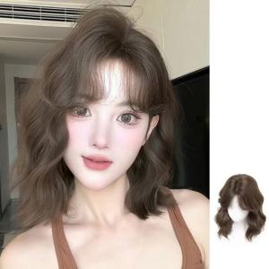 시스루 사이드뱅 자연 스러운 단발머리 웨이브 통 가발 여성 간편 착용