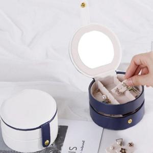 원형 2단 소프트 미니 가죽 보석함 액세서리 보관함