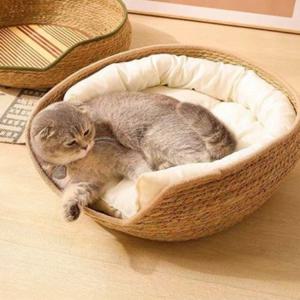 숨숨집 대형 고양이 베드 라탄 바구니 하우스 방석