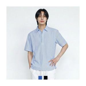 남자 스트라이프 헨리넥 반팔셔츠 여름 시어서커 오버핏 루즈핏 데일리 남성 남방 셔츠 (반품불가)