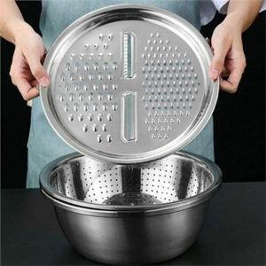 주방 채칼 3in1 스텐 채칼 다용도 강판 손질기 재료 스텐채볼 다지기 채반 음식 조리 믹싱