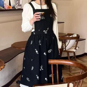 예쁜 꽃 어린이집 네일샵 카페 빅사이즈 자수 바리스타 에이프런 주방 순면 방수 앞치마 원피스