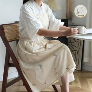 주방 방수 어린이집 자수 네일샵 앞치마 순면 바리스타 베이지 꽃 원피스 카페 예쁜 빅사이즈