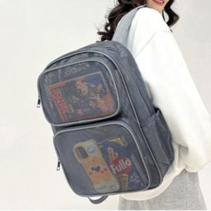 그레이 33x45 망사 메쉬 백팩 배낭 가방 어깨 메는 대형 메시 그물 가방 백