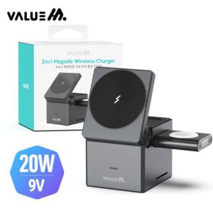 밸류엠 큐브 맥세이프 3IN1 고속 무선 충전기(CtoC 1.0M 60W 케이블 포함)