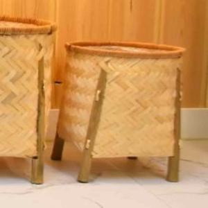 대나무화분선반대 라탄바구니화분커버 라탄화분가리개 대나무화분커버 바구니 20x27