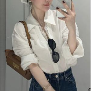시크 블랙 레이스 이너 루즈핏 셔츠 블라우스