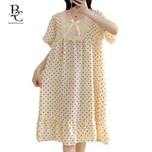 여성 빅사이즈 캡내장 잠옷 원피스 상하세트 반팔 레이스 홈웨어 파자마