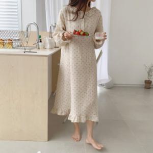 거즈면 원피스잠옷 순면 롱원피스잠옷 여성 파자마 여자 홈웨어