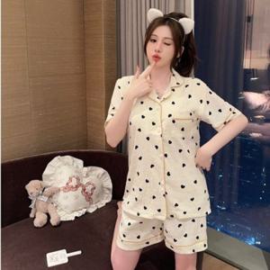 파자마 세트 홈웨어 노브라 잠옷 프리홈웨어 여성 여름 귀여운 브라 프리 반팔