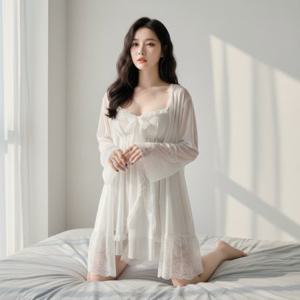 브라캡 내장 잠옷 가운 여성 홈웨어 원피스 파자마 드레스 홈드레스