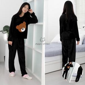 홈웨어 겨울수면바지 여성홈웨어 예쁜잠옷 여성잠옷바지 블랙 여성용 극세사 수면잠옷세트