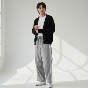 사이드 3줄 라인 와이드 트레이닝 팬츠 밴딩 조거 바지