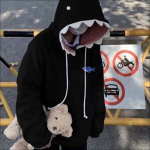 캐릭터 상의 상어 기모 안감 후드 귀여운 티셔츠