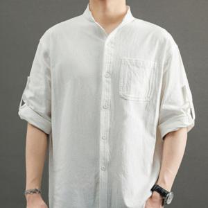 린넨 반팔 반팔티 롤업 차이나카라 여름 셔츠