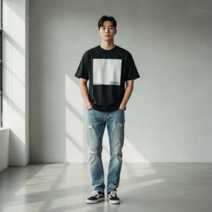 야광 그래픽 커플 반팔 티셔츠 남녀 기본 라운드 반팔티