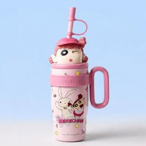 짱구 피규어 텀블러 800ml 핑크 얼굴 빨대