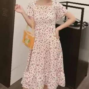 여성 플라워 A라인 롱원피스 1P 스모크 밴딩 바캉스룩