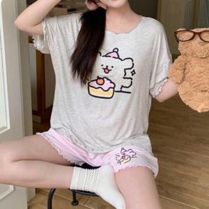 파자마 파티 여행 준비 잠옷 캡내장 반팔 반바지 세트