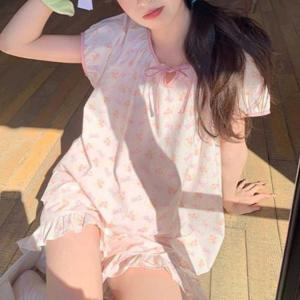 파자마 파티 여행 여름 핑크 잠옷 상하 반팔 세트