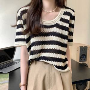 TEE 빅사이즈 데일리셔츠 민소매티 시원한니트 스트라이프 반팔 이너슬립