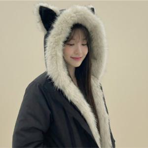 고양이귀 퍼 항공점퍼 후드집업 후리스 털 페이크퍼 오버핏