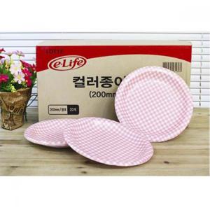[BOX]이라이프 칼라종이접시200(핑크)200p 일회용용기 일회용기 일회용접시