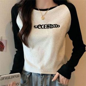 나그랑소매 스티치 롱셔츠 머스트해브상티 여자 크루넥티 면티셔츠 폴시즌 일상템