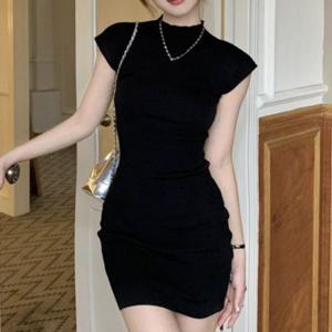 레이디스 하이칼라캡소매 컴포트 타이트 미니사이즈 원피스룩