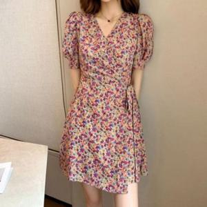 베스트 20대 30 썸머 꽃 무늬 브이칼라 라인스커트 미니 원피스룩 겨울언캐주얼 랩원피스 맥시원피스