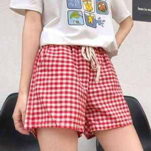 여성용 예쁜 러블리 패션라인체크패턴 허리 밴드 단축 슬랙스 여성 릴렉스 하프팬츠 데일리룩 스포츠웨어