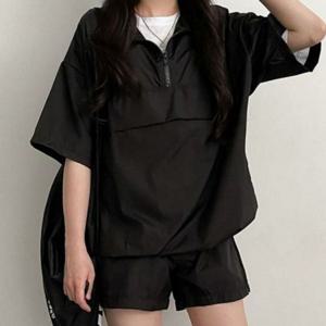 여성 반팔 트레이닝 상하복 상하의 아노락 반바지 폴리에스테르