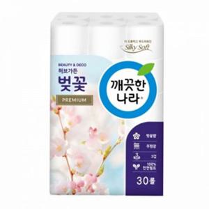 프리미엄 벚꽃향 화장지 엠보싱 30롤 도톰한 롤화장지 두루마리화장지 3겹