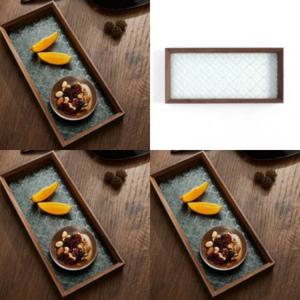 플라워 유리트레이 30x14cm 월넛 티타임 커피쟁반 서빙쟁반