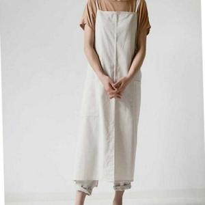 브이넥 여성 앞치마 멜빵 린넨 앞치마 원피스 데일리 주방