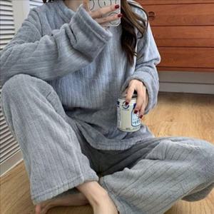 얇은 여성 수면 잠옷 세트 겨울 여성 극세사 잠옷 파자마
