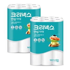크리넥스 안심 키친타올 140매 12롤 2팩